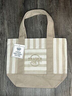 Trader Joe's Striped Mini Canvas Tote in Tan or Beige Pastel 2026